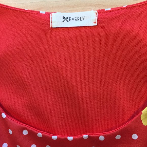 Everly Vintage Orange & White Polka Dot Dress w Abtract Floral Design Size Small - Picture 2 of 5